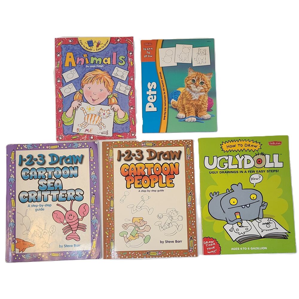 Lot of 5 Learn to Draw How to Draw Books Paperback Animals People Art Drawing
